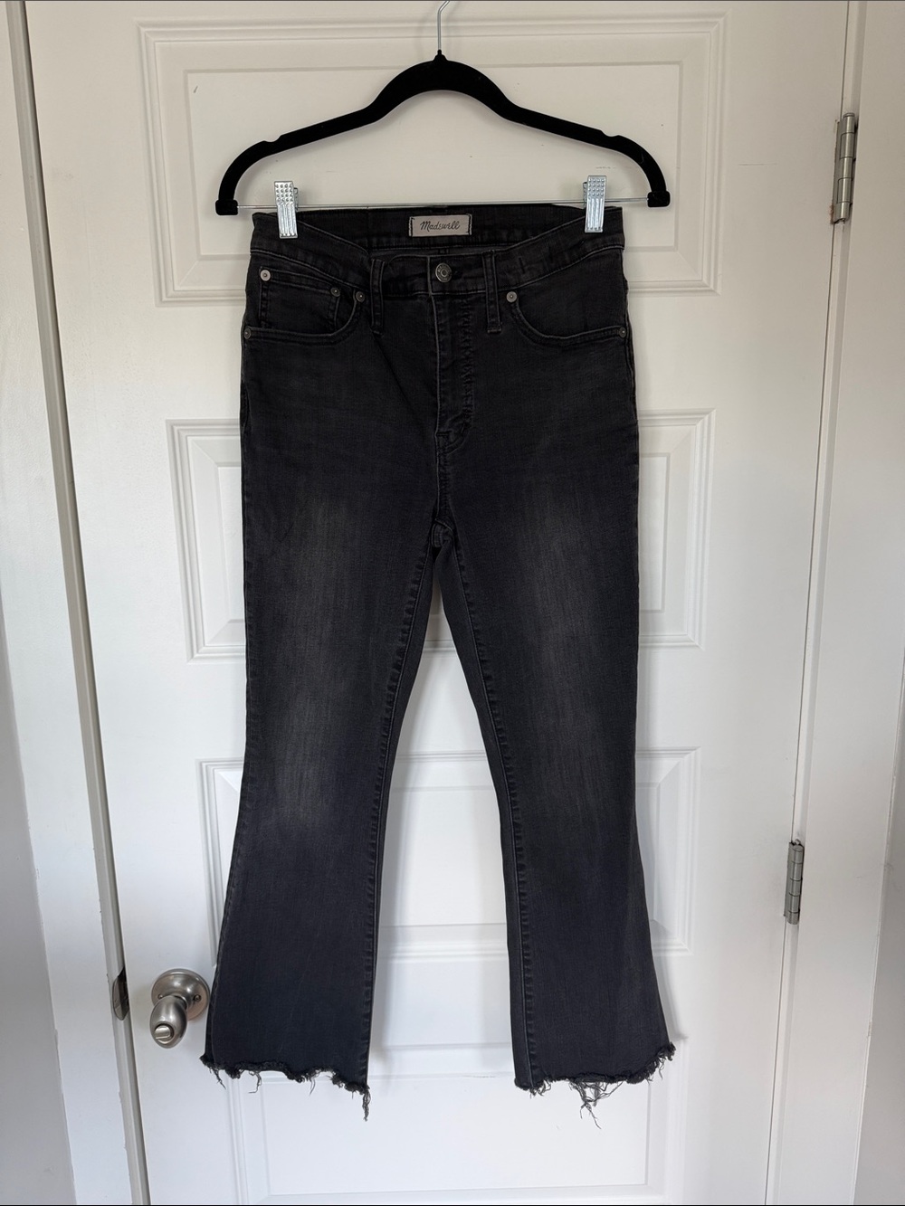 Madewell Black Cropped Flare Jeans with Frayed Hem